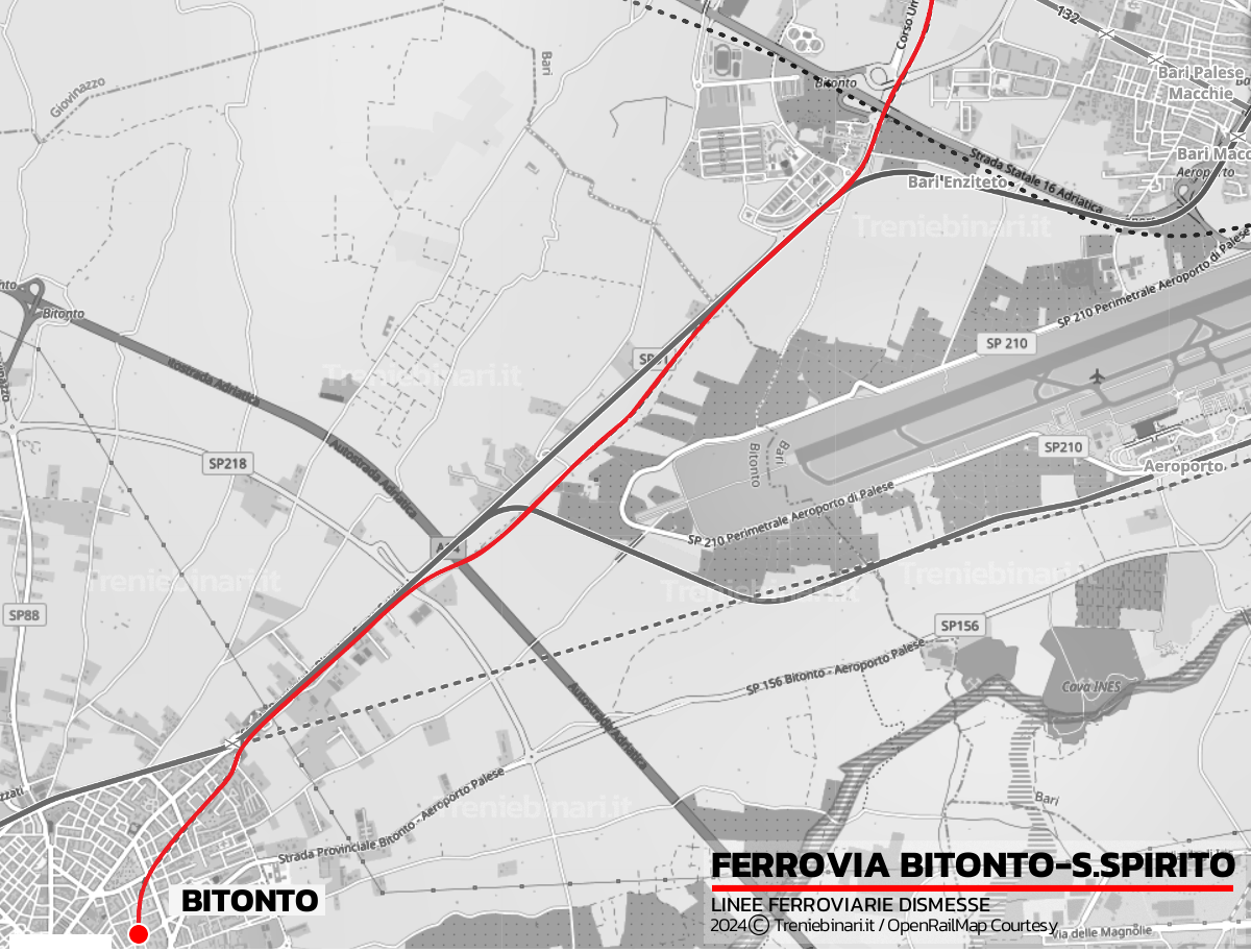 Mappa della Ferrovia Bitonto-Santo Spirito